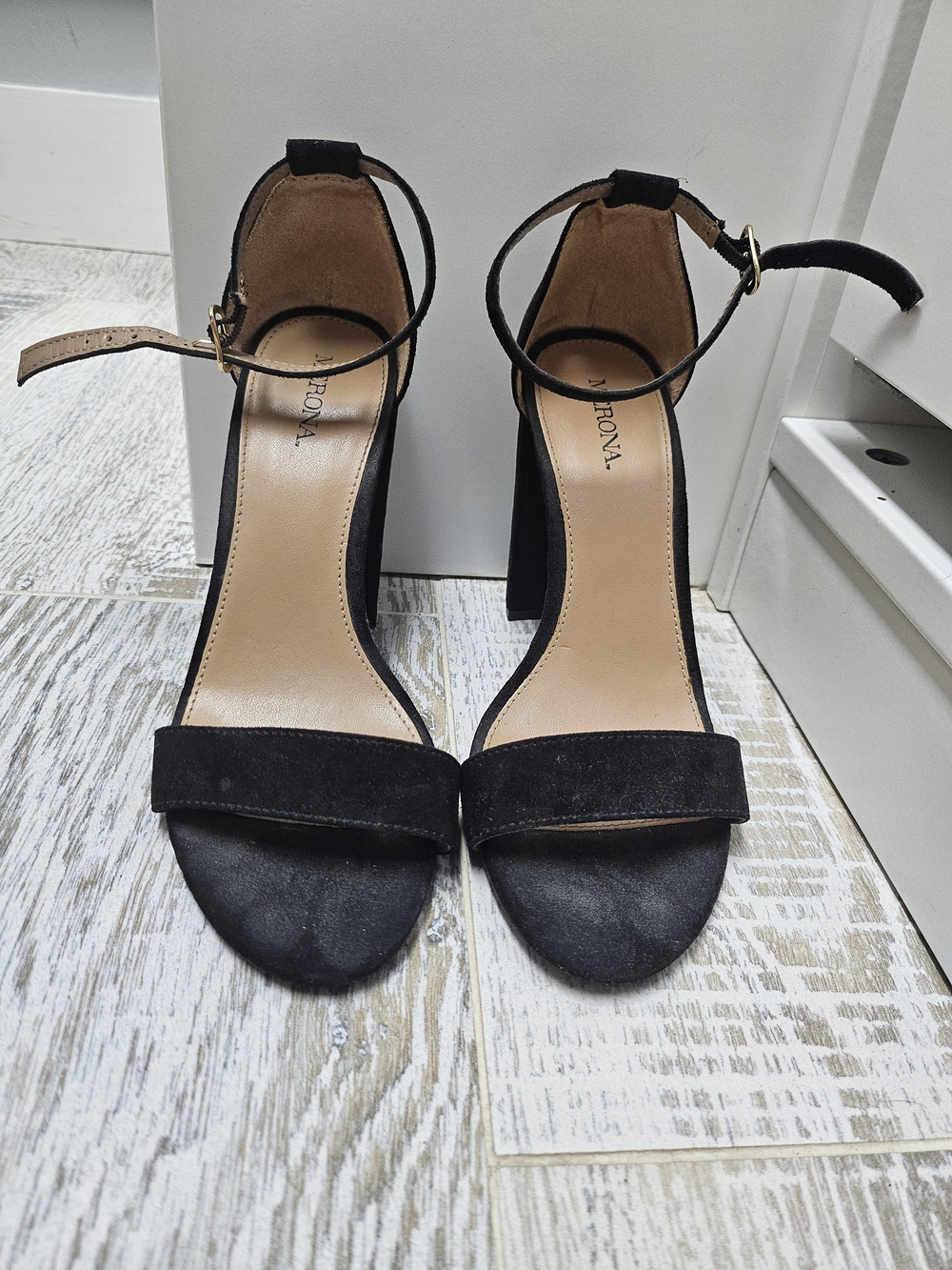 Black Ankle-Strap Block Heel Sandals by Merona, Size 7